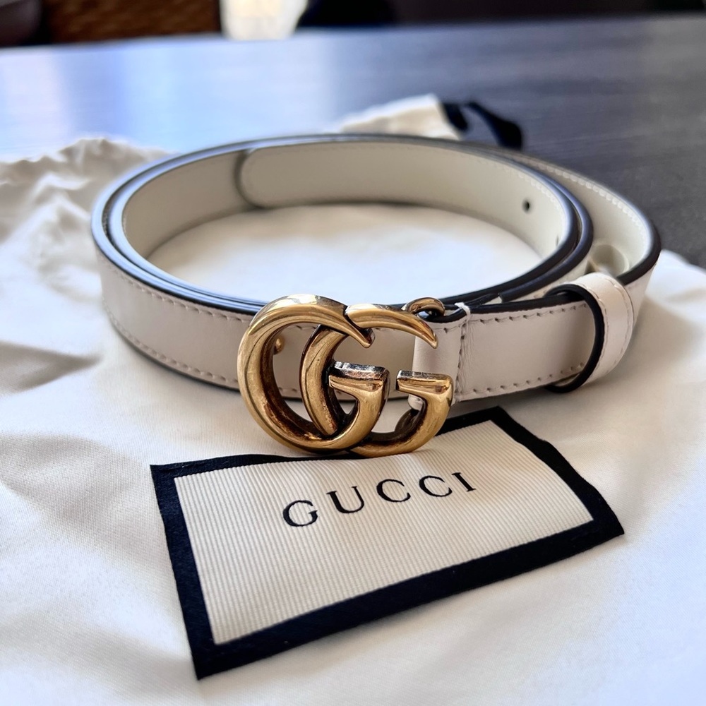 GUCCI Double G Buckle White Belt